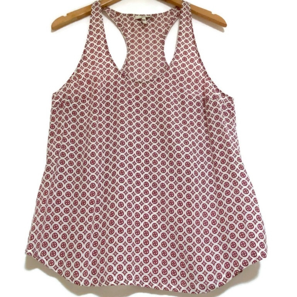 Joie White Tank with Red Geometric Print